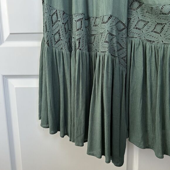 Free People Angela Jumpsuit Sz Small Wide Leg Green Boho Lace Ruffle Festival - Picture 5 of 16